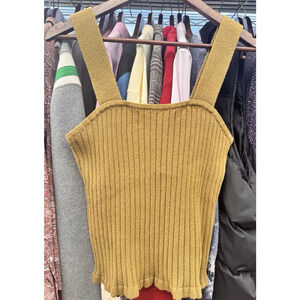 Madewell Tank Cami L Women's Army Green Sleeveless Ribbed Knit Stripes Camisole